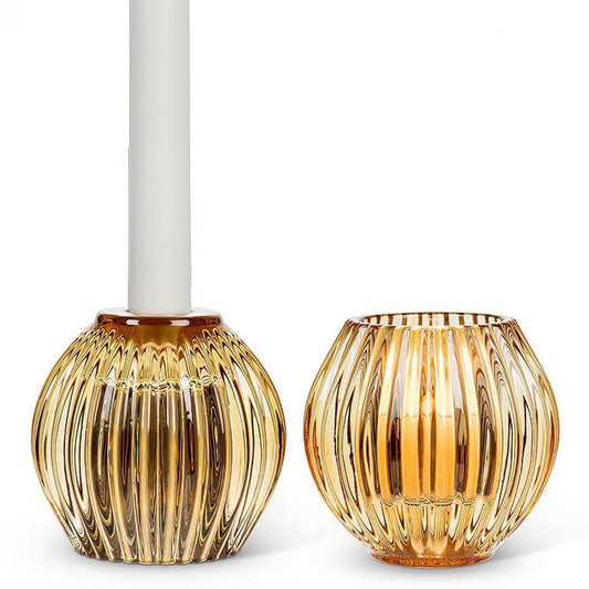 Set of 12 Amber Color Reversible Ball Taper/Votive Candle Holder