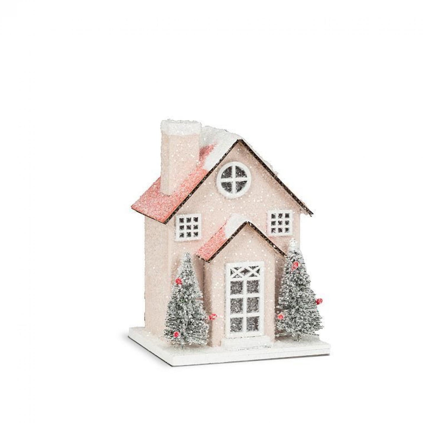 Pink Snowy Glitter House With Led Lights Figurine