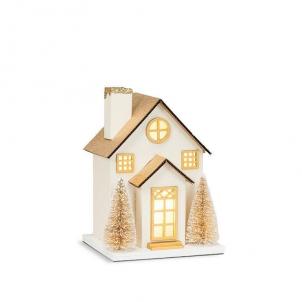 White And Gold Glitter House With Led Lights Figurine