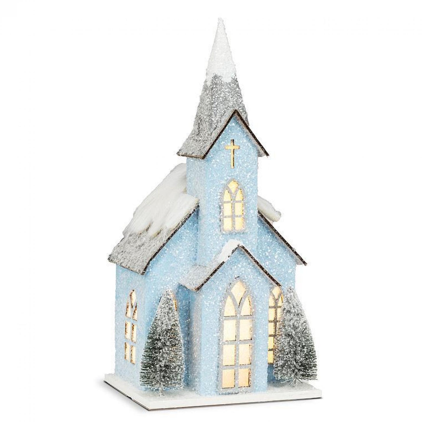 Snowy Glitter Church With Led Lights Figurine