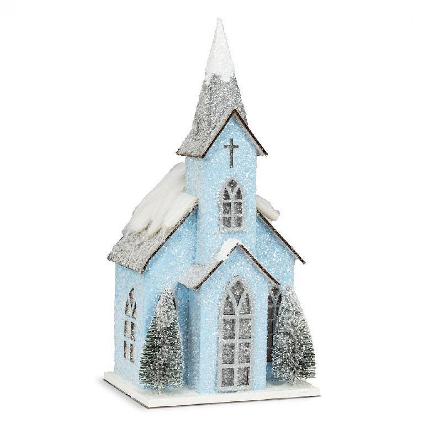 Snowy Glitter Church With Led Lights Figurine