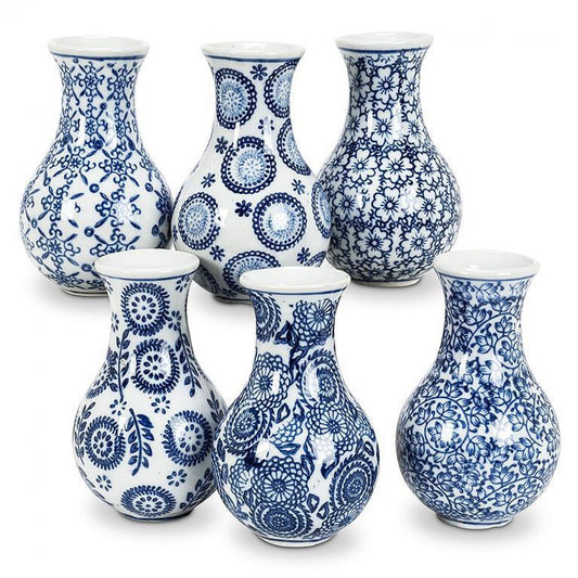 Set Of 6 Assorted Pattern Bulb Vase