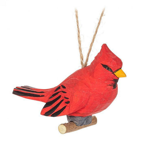 Carved Cardinal On A A Branch Ornament
