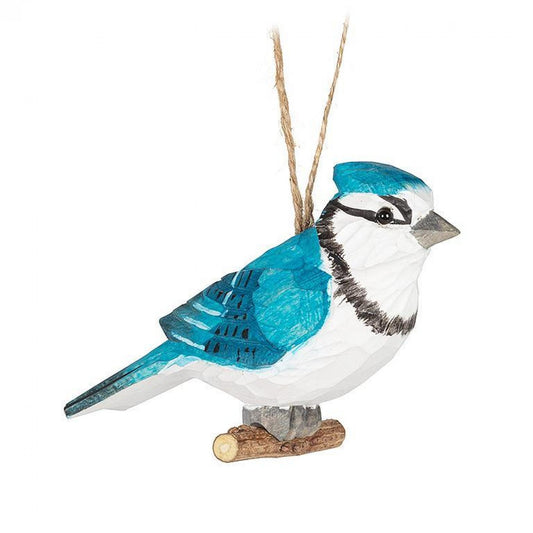 Blue Jay On A A Branch Carved Ornament