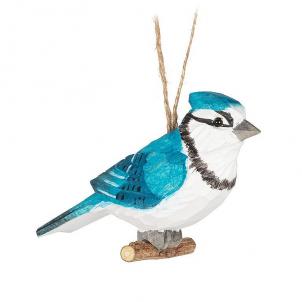 Blue Jay On A A Branch Carved Ornament