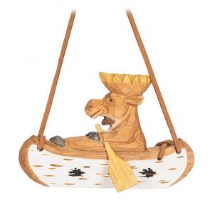 Moose In Canoe Carved Ornament