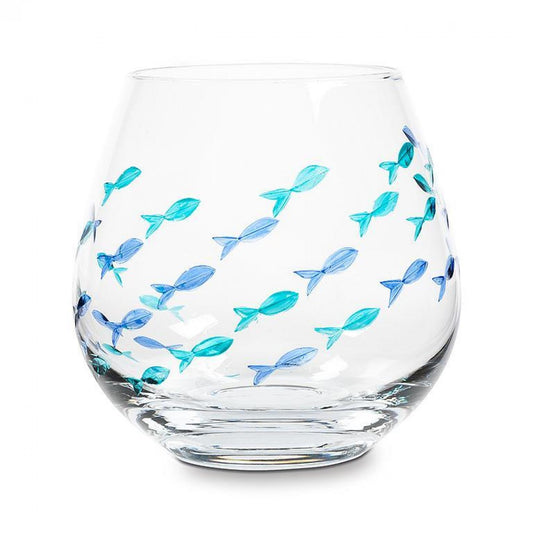 Set of 12 Cut Fish Stemless Wine Drinking Glass