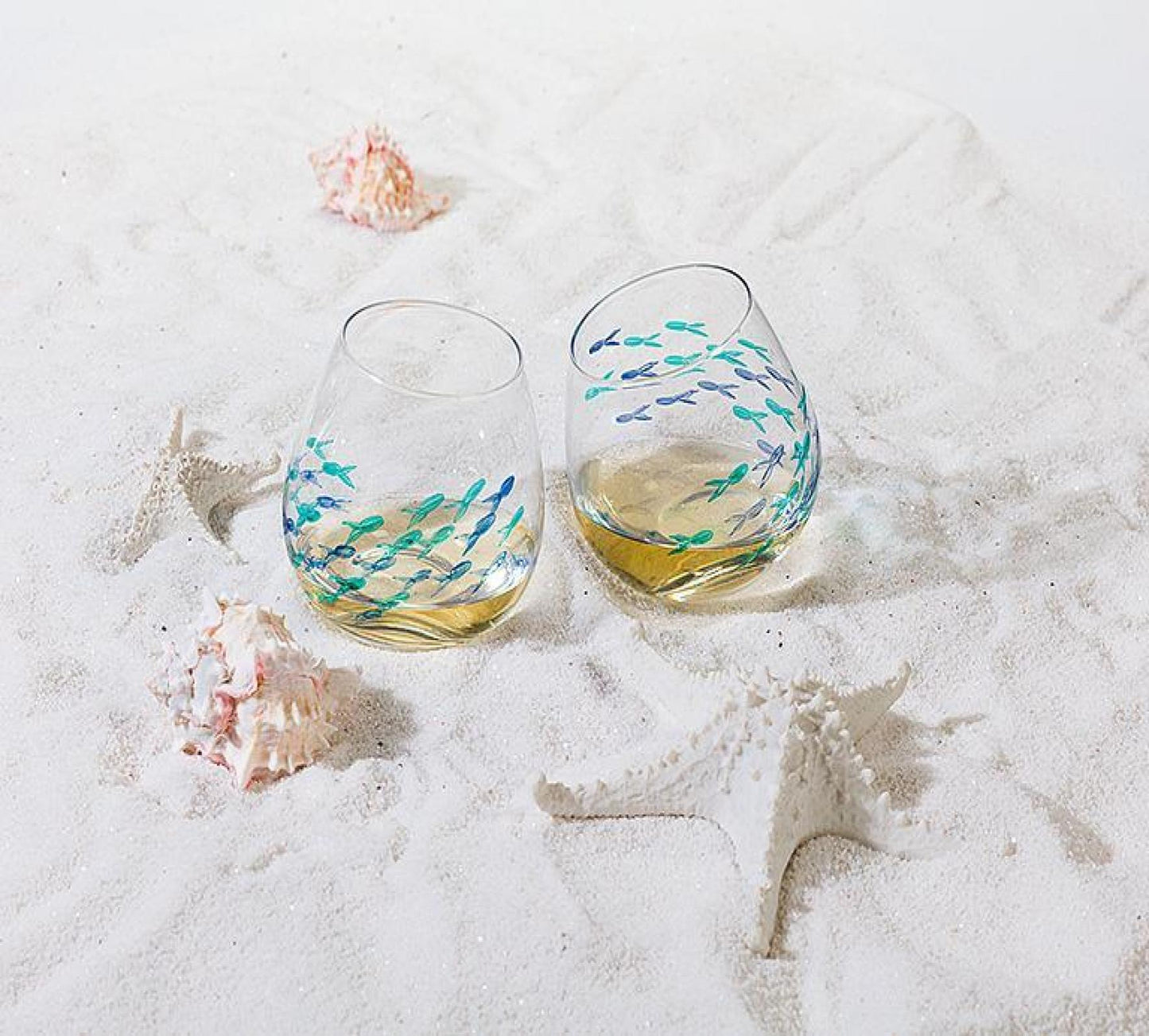 Set of 12 Cut Fish Stemless Wine Drinking Glass