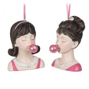 Set Of 2 Assorted Styles Bubblegum Blowing Girls Ornament