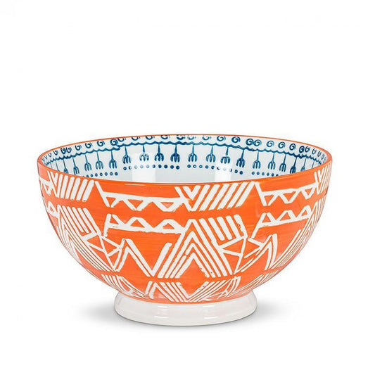 Orange,Blue And White Tribal Patterned Soup Bowl