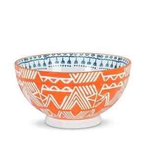 Orange,Blue And White Tribal Patterned Soup Bowl