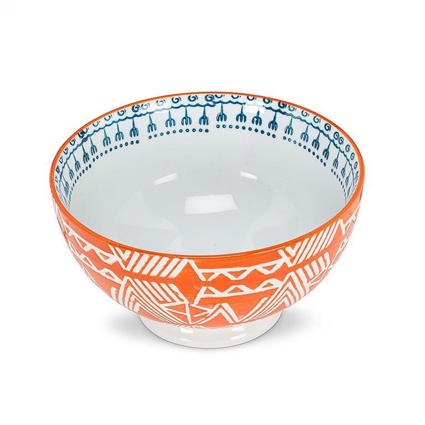 Orange,Blue And White Tribal Patterned Soup Bowl