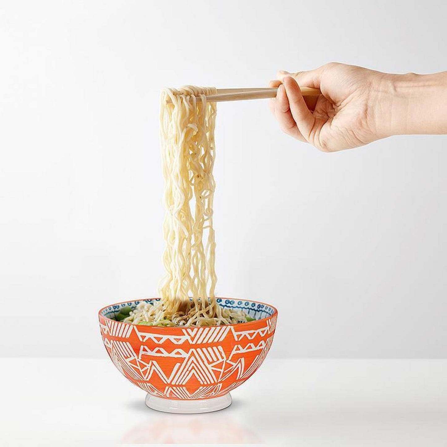 Orange,Blue And White Tribal Patterned Soup Bowl