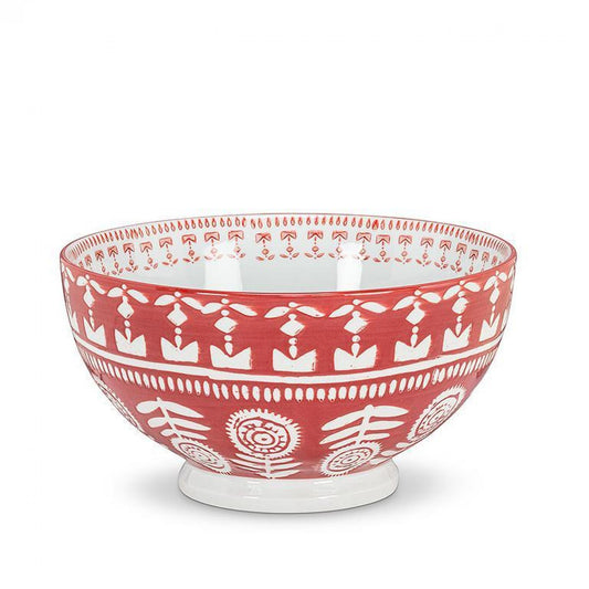 Red And White Tribal Patterned Soup Bowl