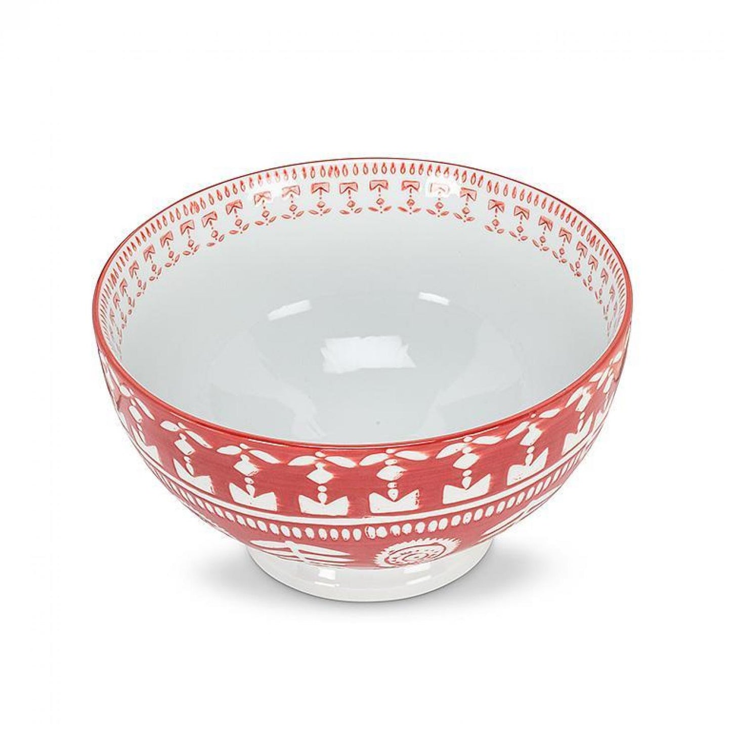 Red And White Tribal Patterned Soup Bowl