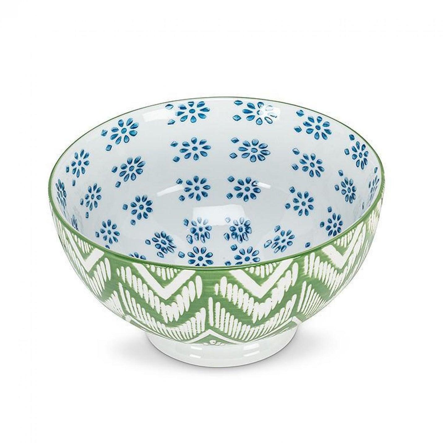 Green,White And Blue Patterned Soup Bowl