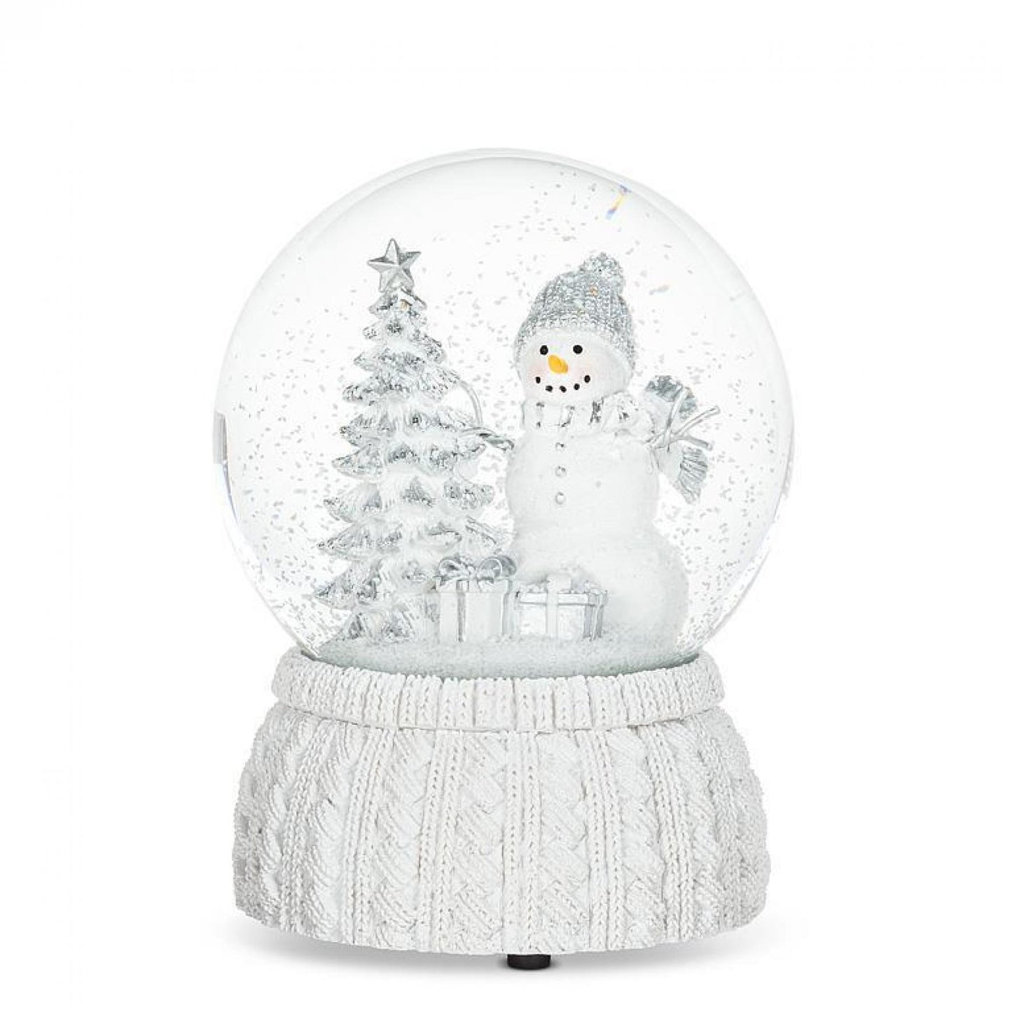 Snowman & Tree Globe On A Knit Look Base With Music Snow Globe