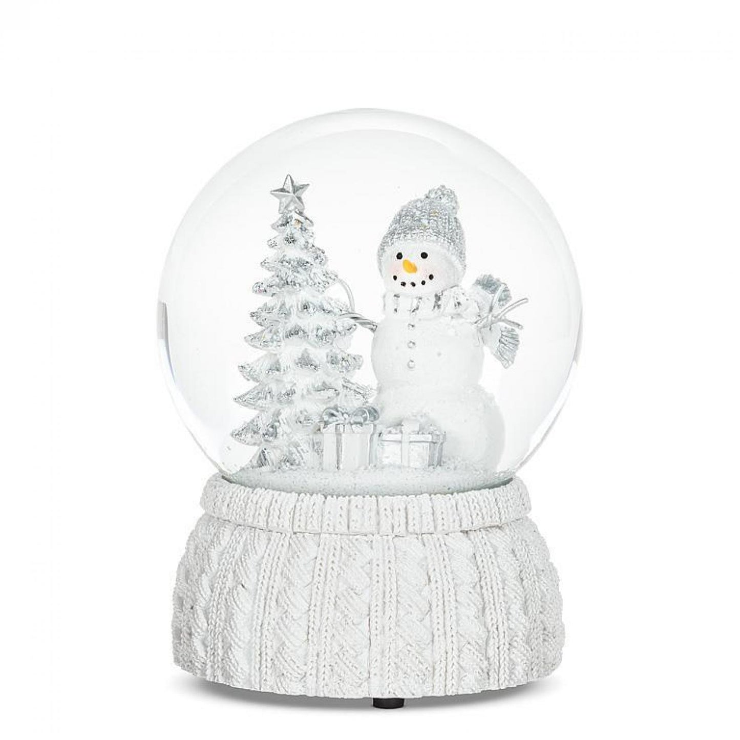 Snowman & Tree Globe On A Knit Look Base With Music Snow Globe