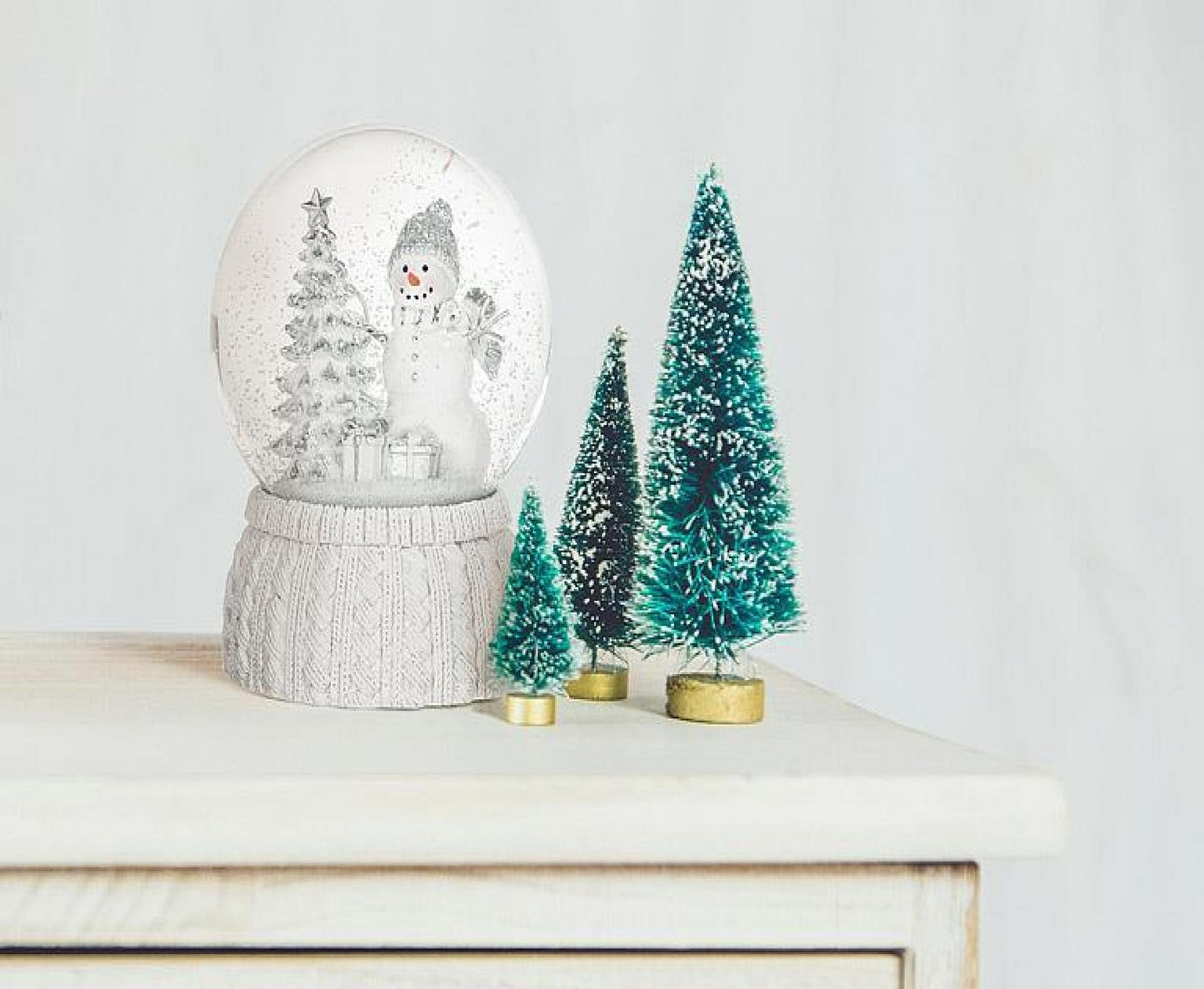 Snowman & Tree Globe On A Knit Look Base With Music Snow Globe