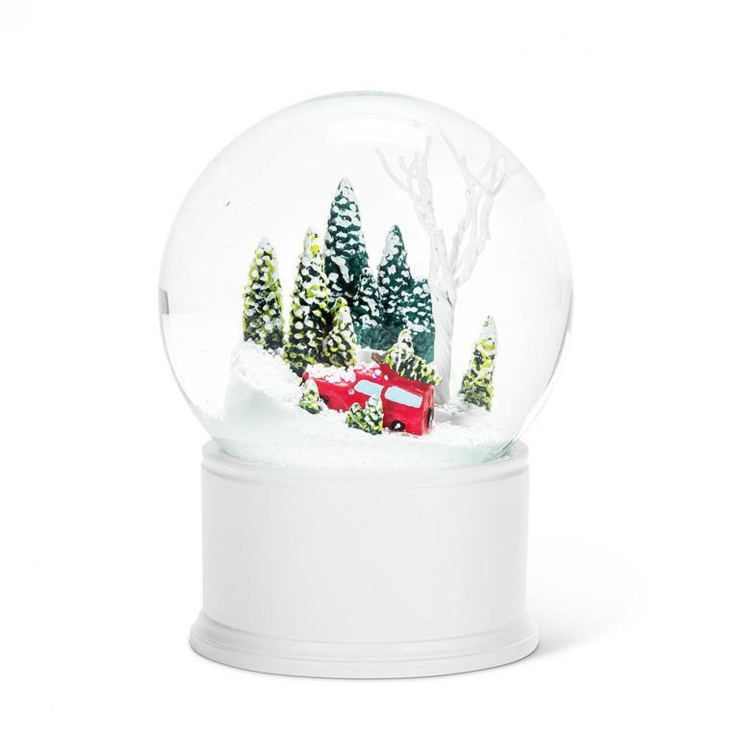 Car With Tree Driving Up The Forest Hill Snow Globe