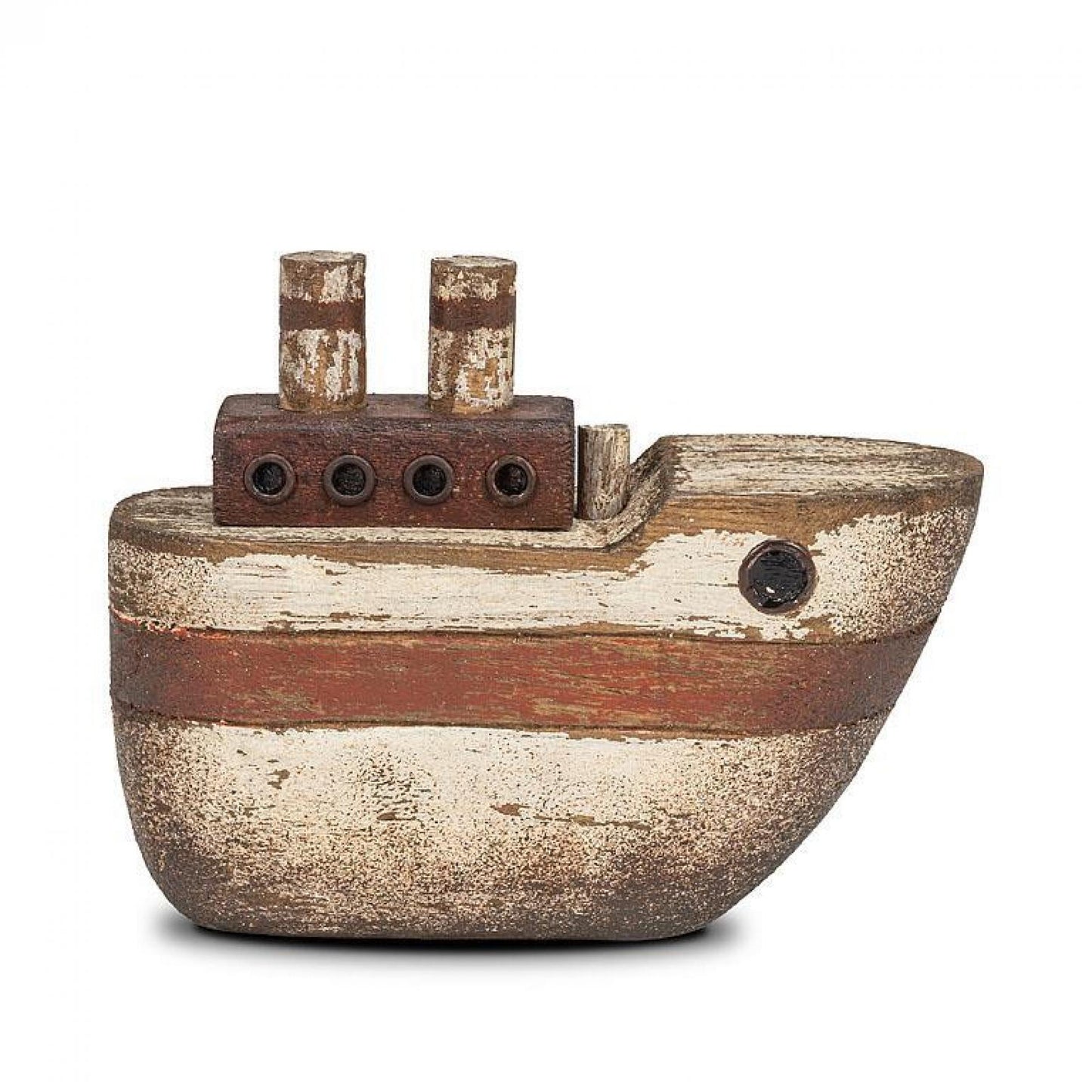 Rustic White And Brown Chunky Boat Figurine