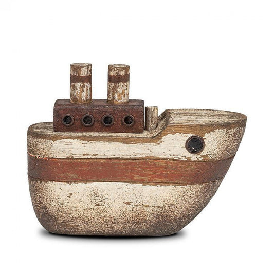 Rustic White And Brown Chunky Boat Figurine