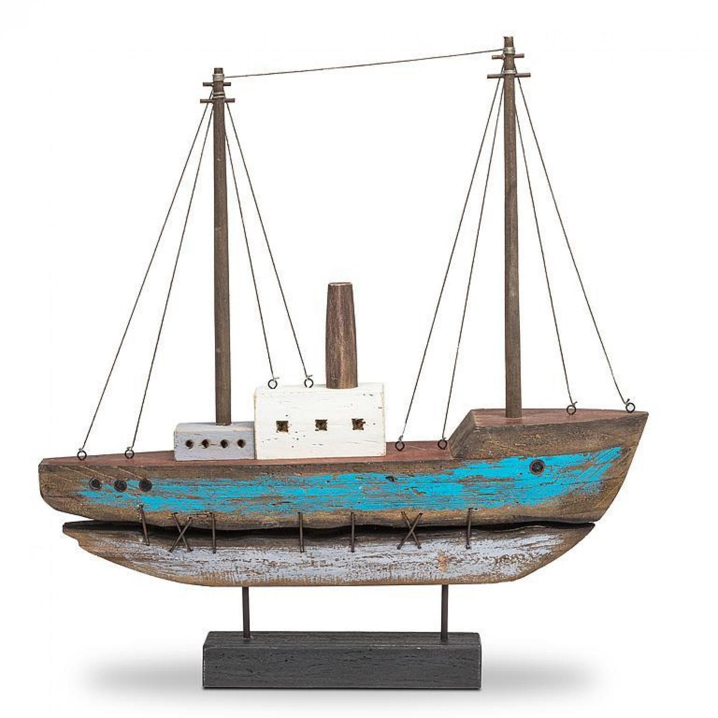 Weathered Blue Boat On A Base Figurine