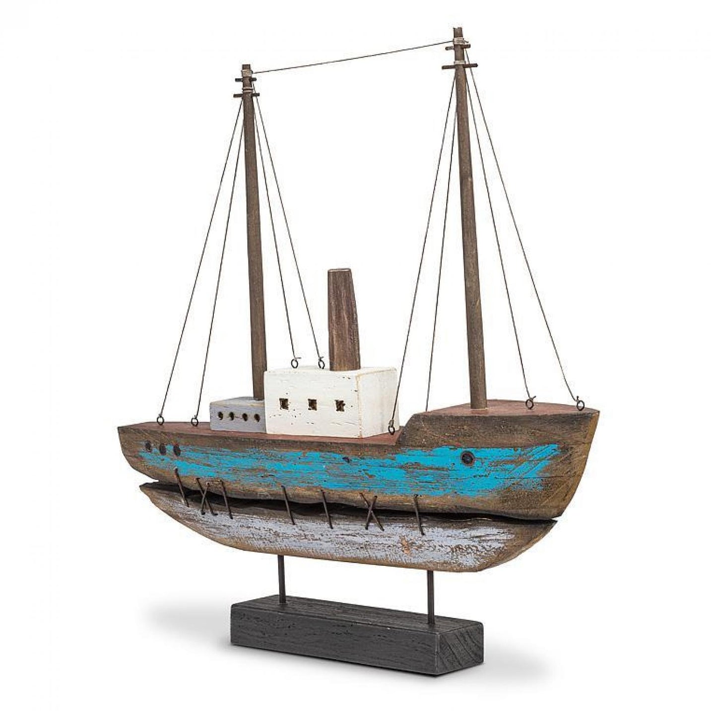 Weathered Blue Boat On A Base Figurine