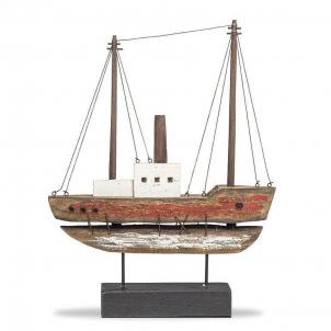 Weathered Red Boat On A Base Figurine