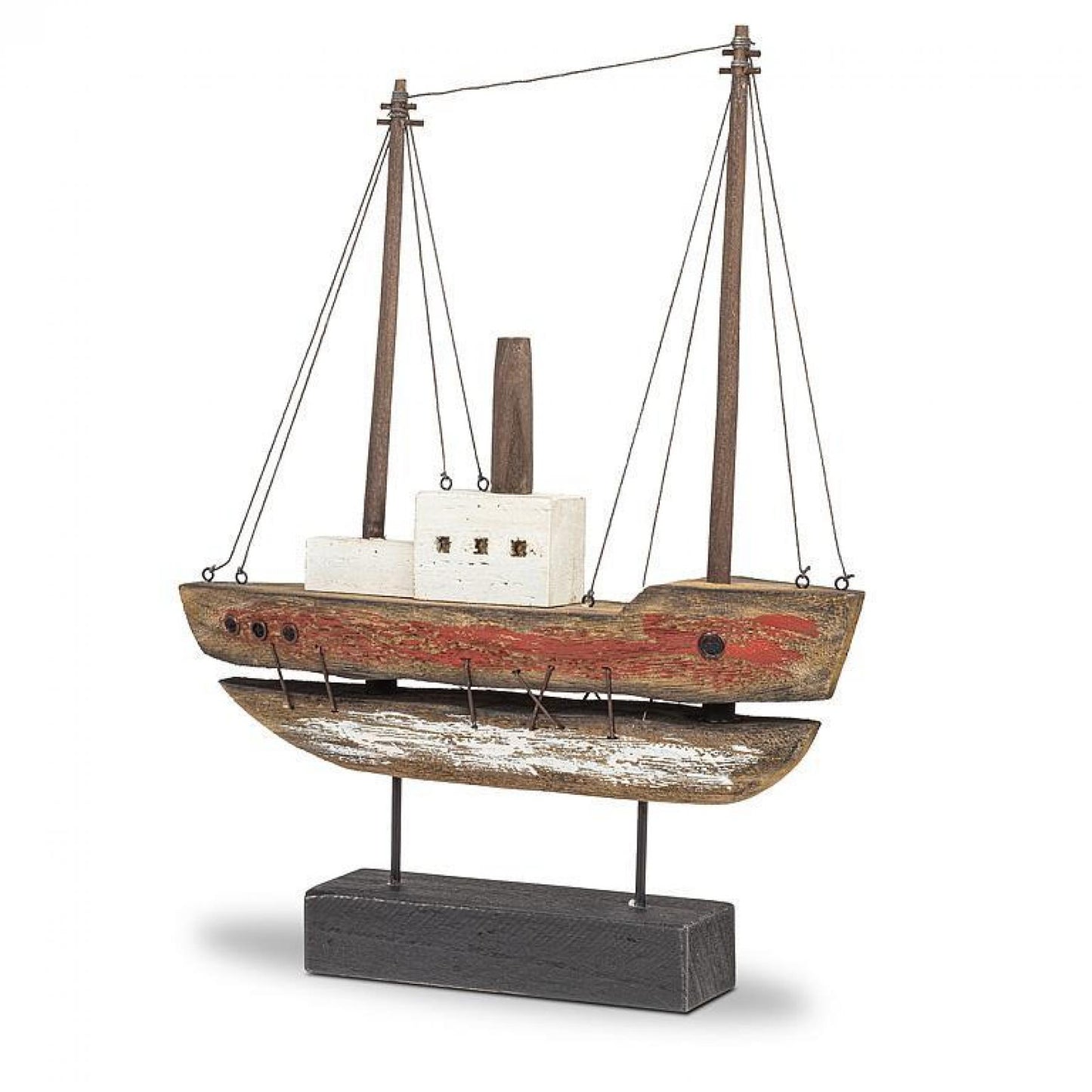 Weathered Red Boat On A Base Figurine