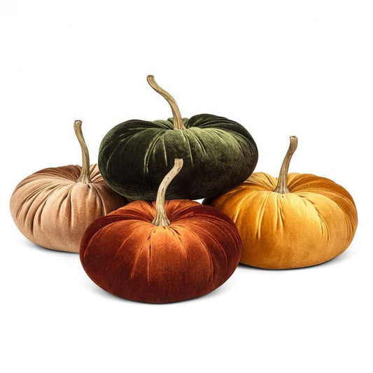 Set Of 4 Assorted Colors Velvet Pumpkins Decoration