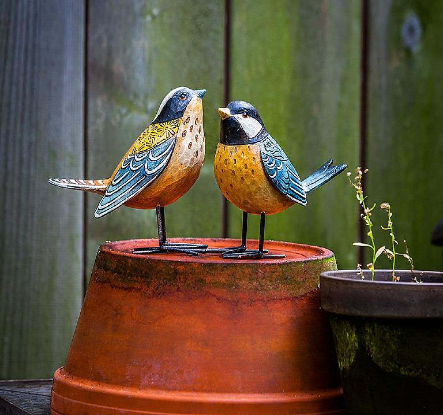 Set Of 2 Folk Style Birds Figurine