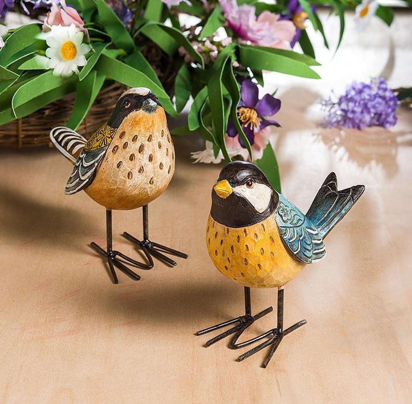 Set Of 2 Folk Style Birds Figurine