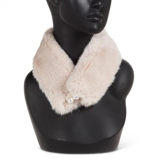 Champagne Faux Fur With Faux Pearls And Magnetic Clasp Scarf