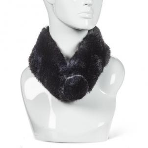 Black Faux Fur With Pompom And Magnet Clasp Scarf