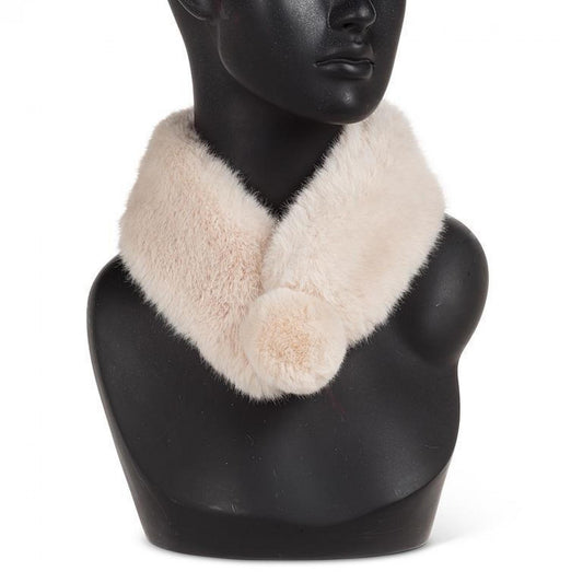 Champagne Faux Fur With Pompom And Magnet Clasp Scarf