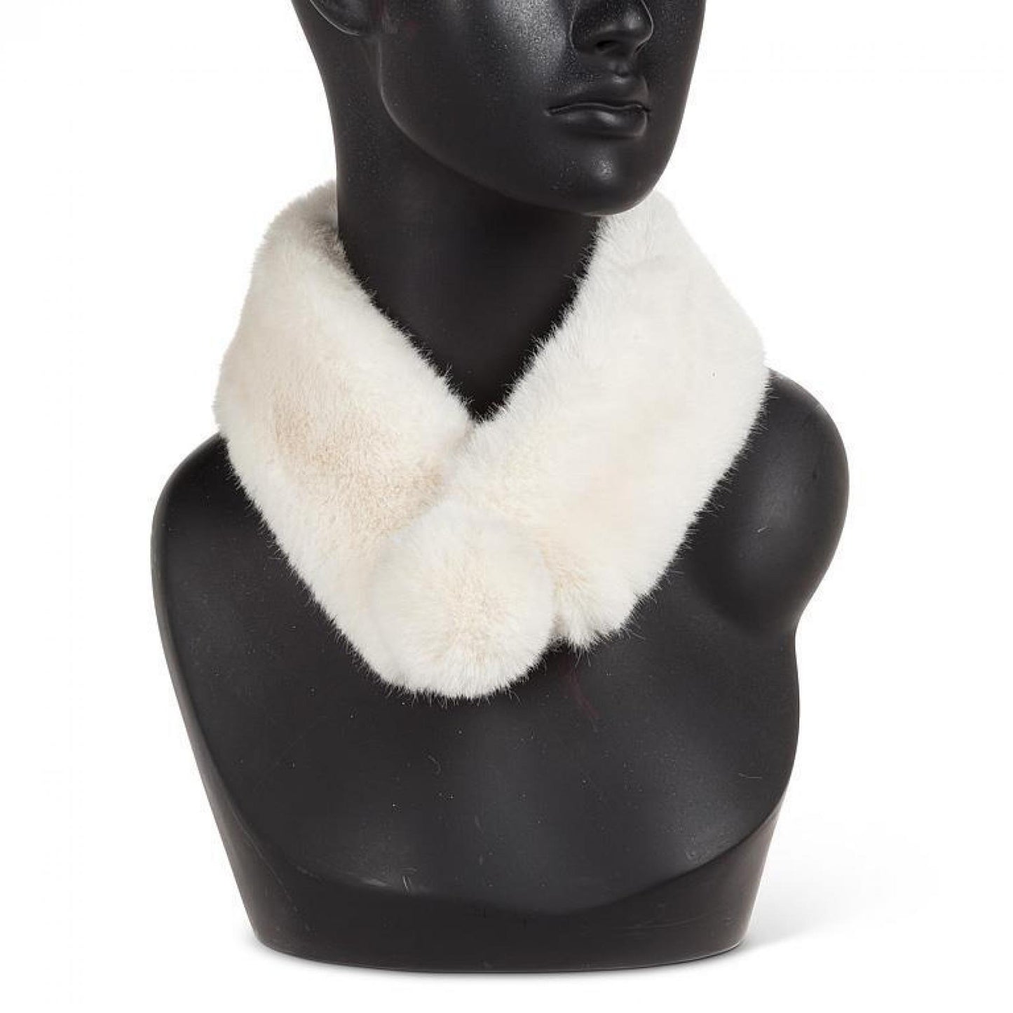 Ivory Faux Fur With Pompom And Magnet Clasp Scarf