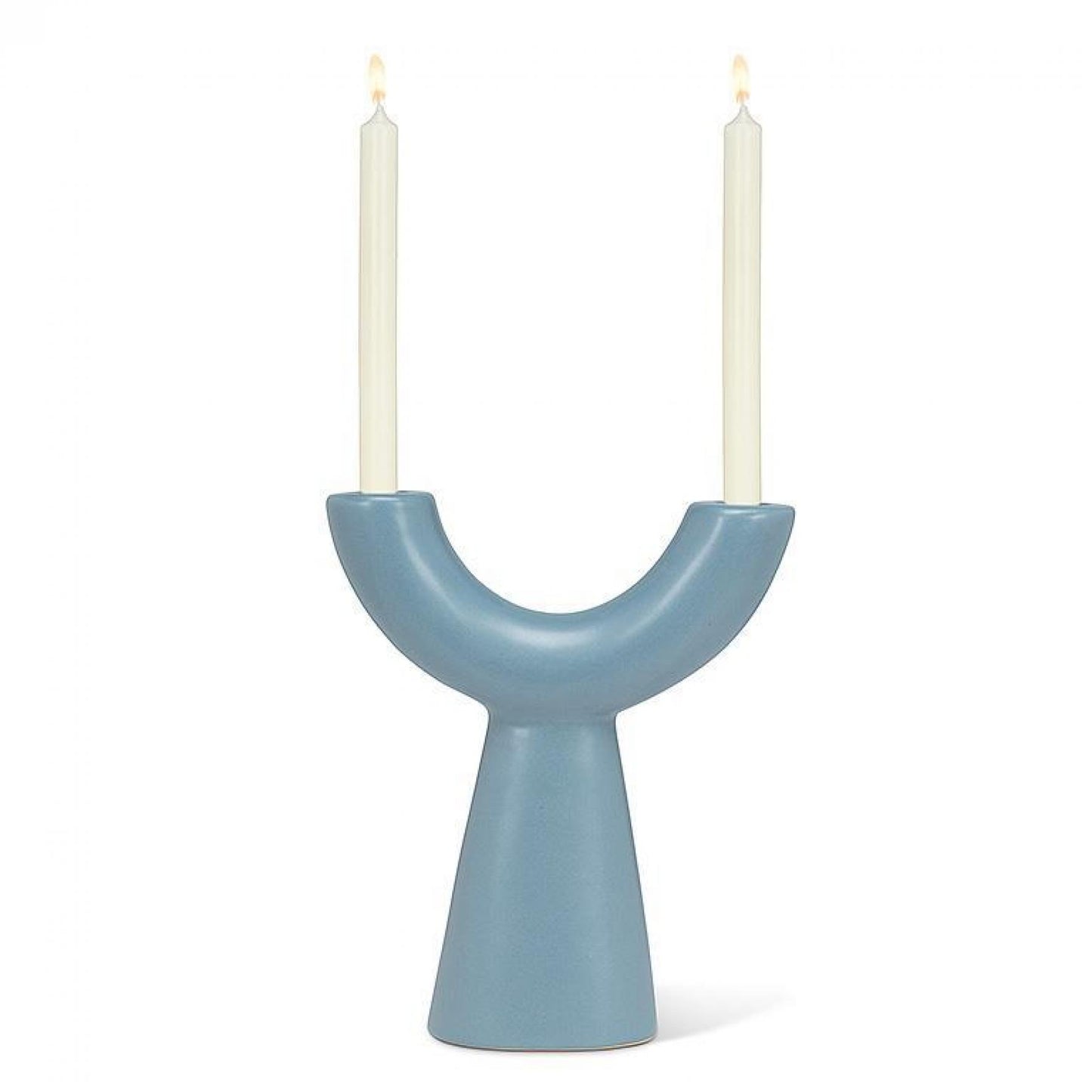 Blue Gray Double Taper Candle Holder