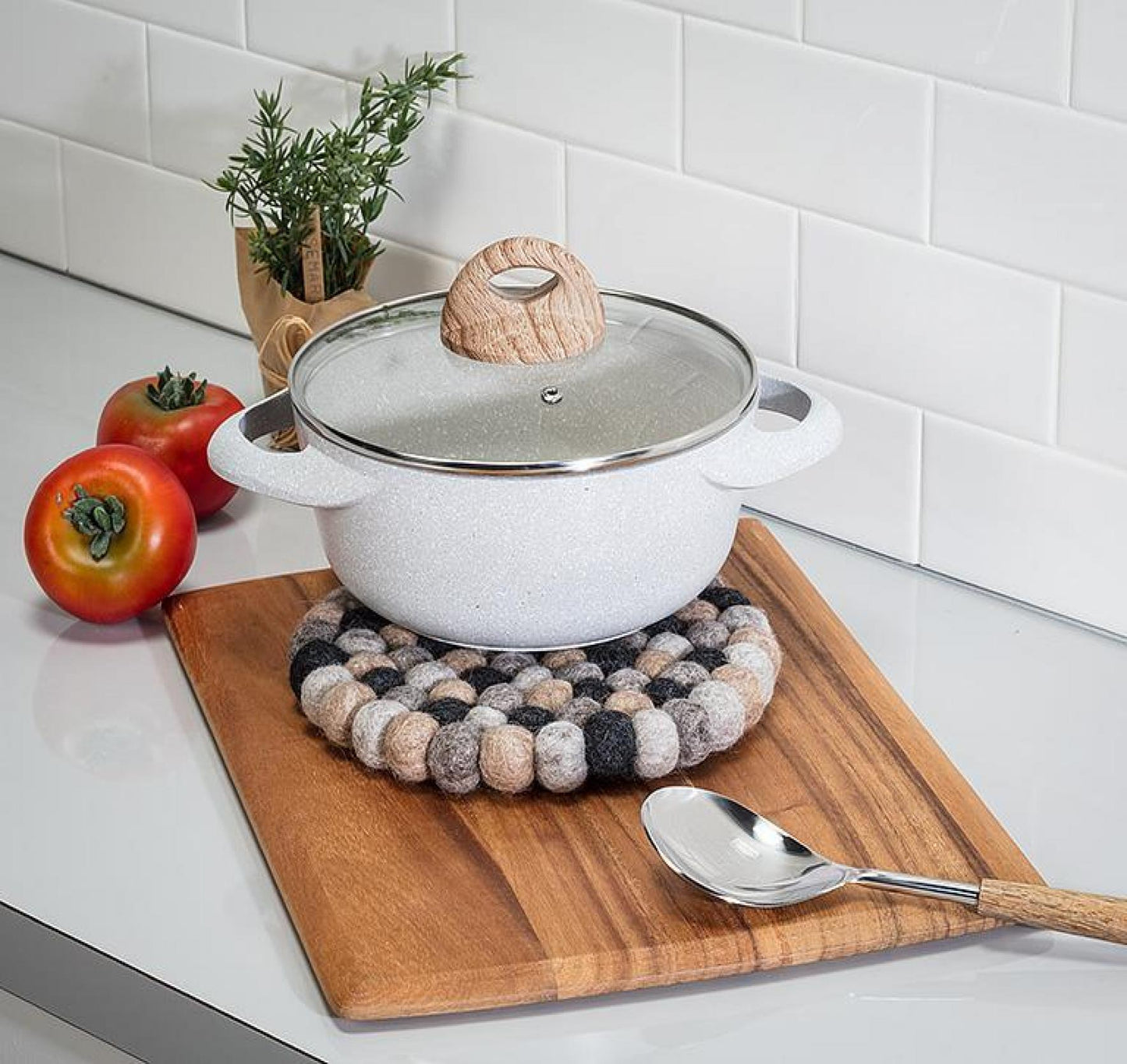 Set of 12 Grays And Taupe Felt Balls Trivet