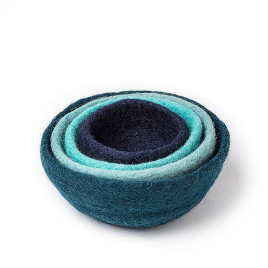 Set Of 4 Blue Felt Nesting Bowls