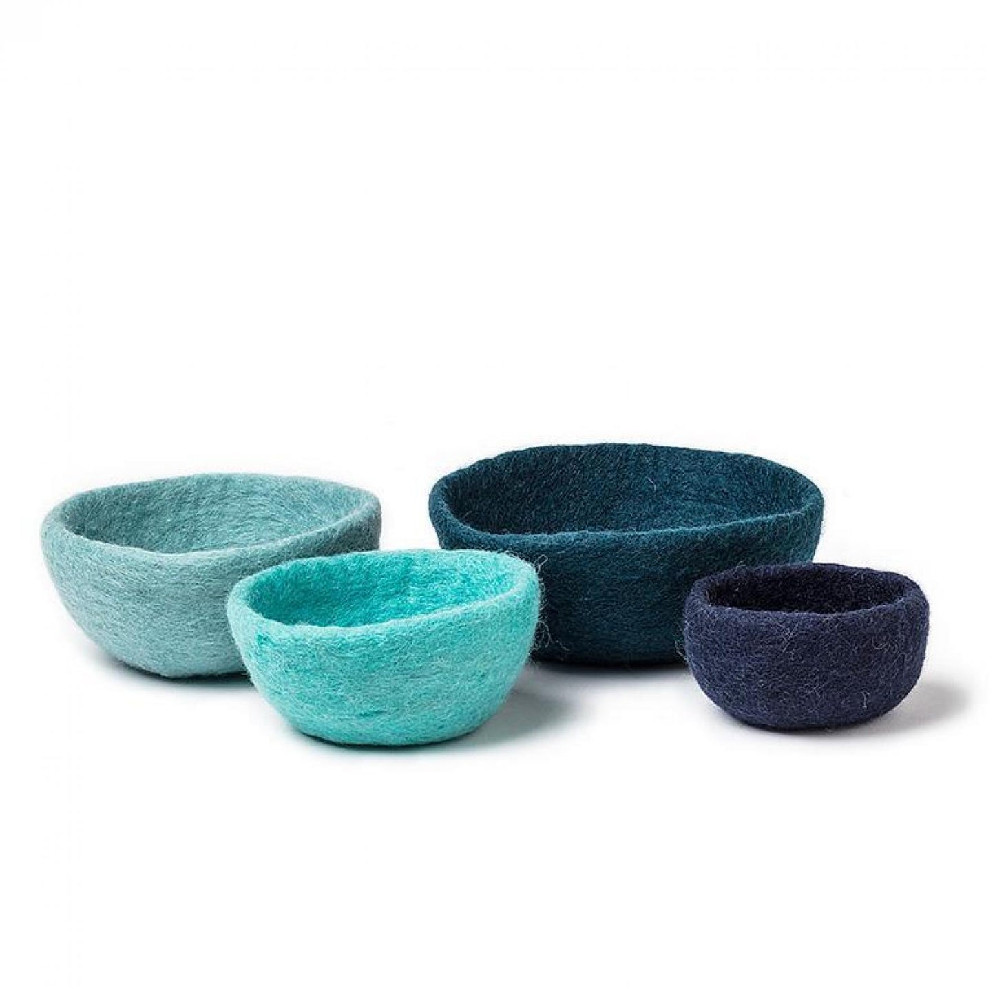 Set Of 4 Blue Felt Nesting Bowls