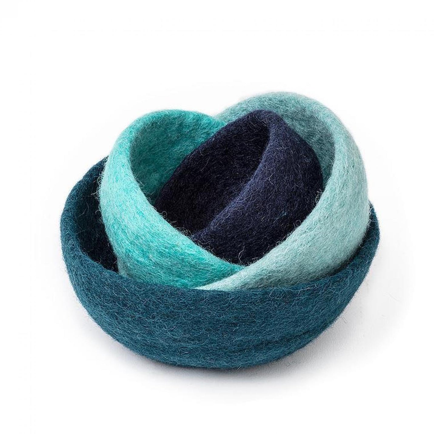 Set Of 4 Blue Felt Nesting Bowls