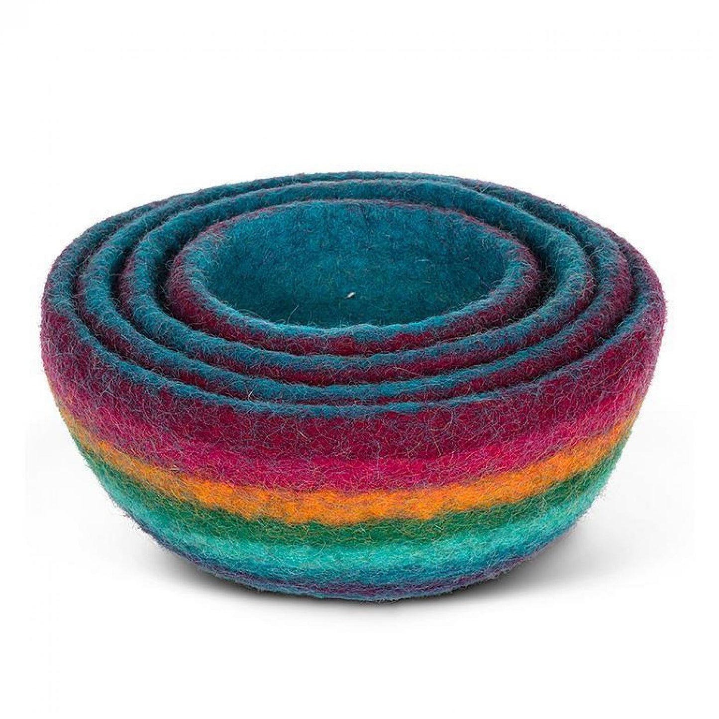 Set Of 4 Multi Colored Striped Felt Nesting Bowls