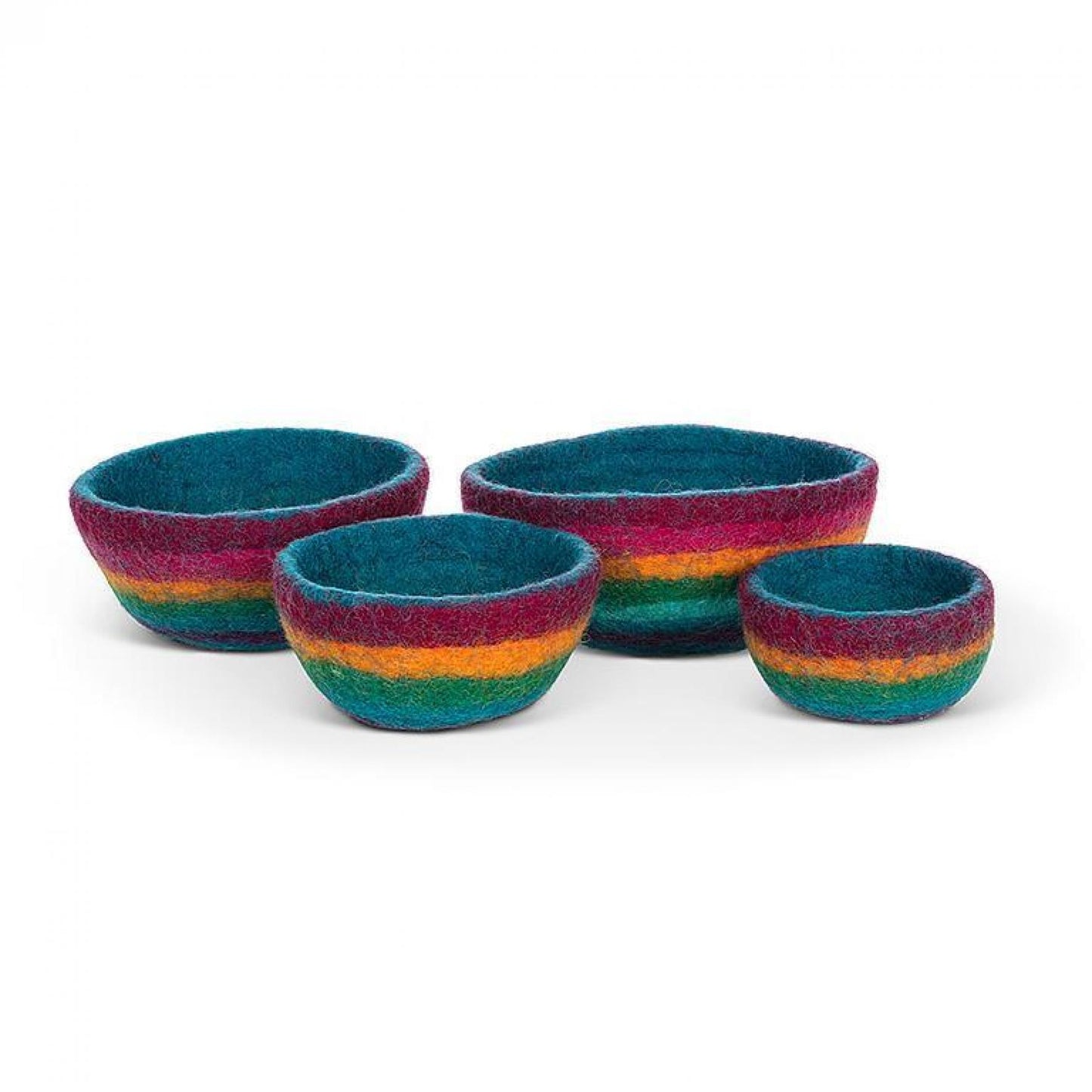 Set Of 4 Multi Colored Striped Felt Nesting Bowls