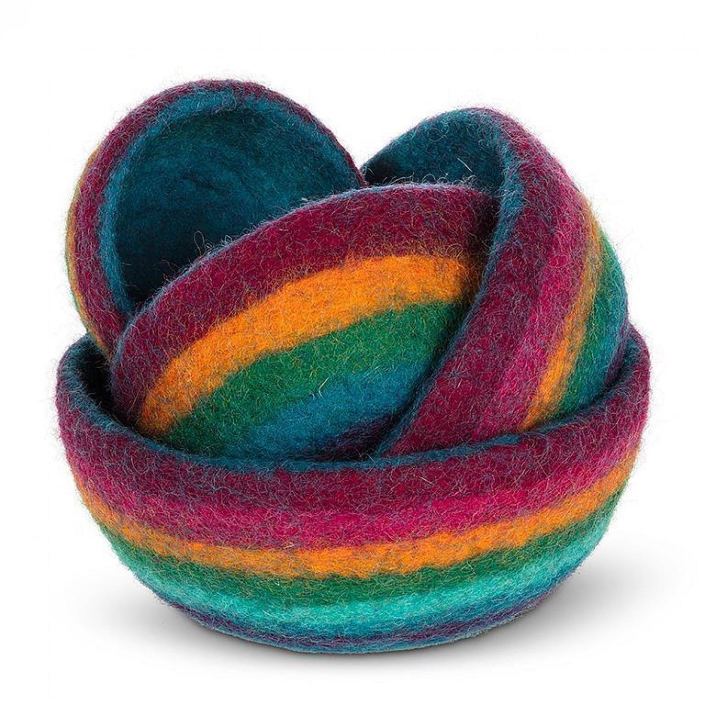 Set Of 4 Multi Colored Striped Felt Nesting Bowls