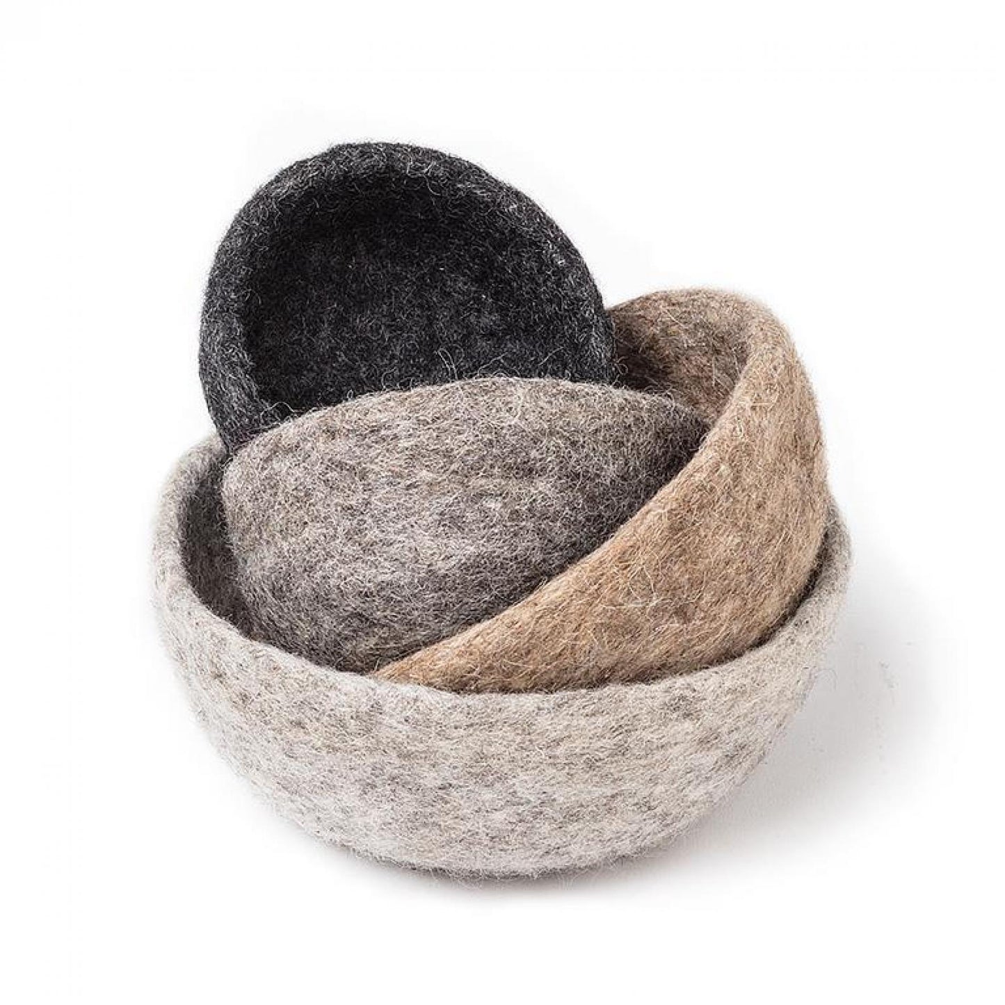 Set Of 4 Shades Of Brown Felt Nesting Bowls