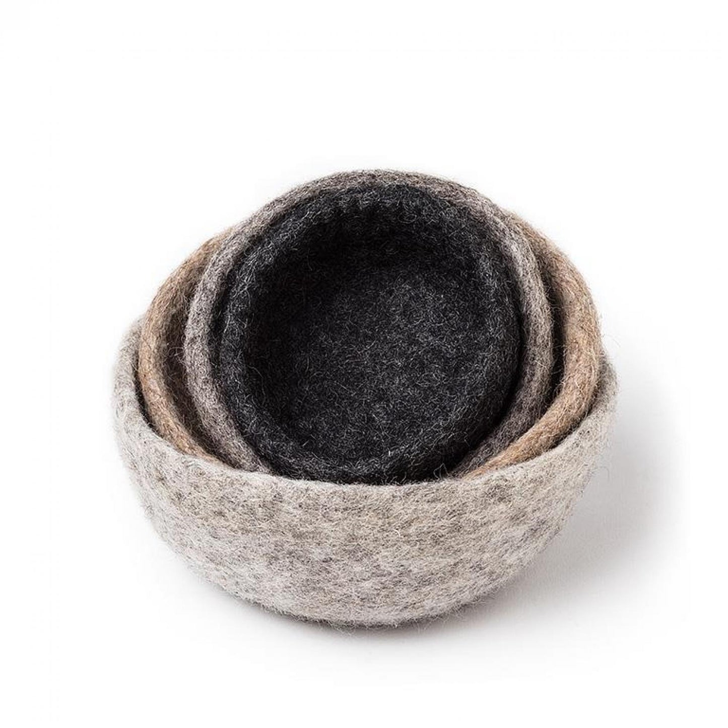 Set Of 4 Shades Of Brown Felt Nesting Bowls