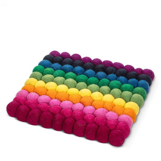 Square Rainbow Stripe Pompom Trivet