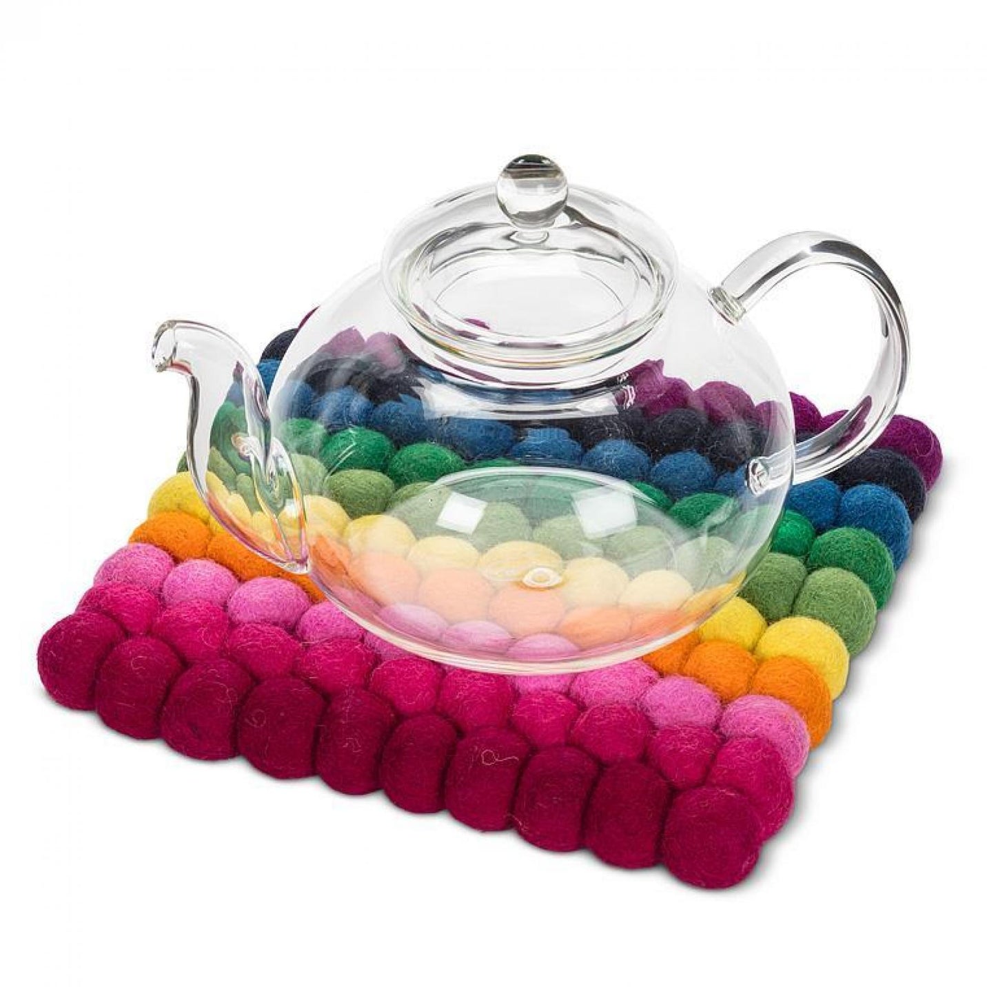 Square Rainbow Stripe Pompom Trivet