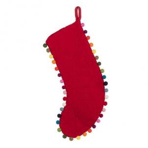 Multi Color Pom Poms On Red Stocking